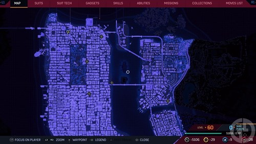 The upper half of the map in Marvel's Spider-Man 2