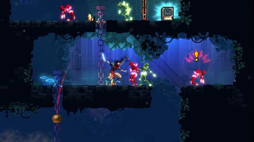 The Prisoner fighting several enemies in Dead Cells