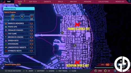 The Williamsburg map of Spider-Bot locations in Spider-Man 2