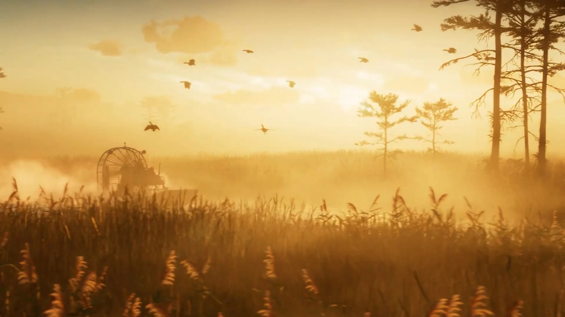 A hover boat tearing across marshlands in GTA VI's trailer.