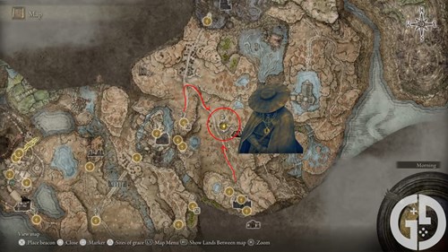 Map showing where to find Dryleaf Dane in Elden Ring Shadow of the Erdtree