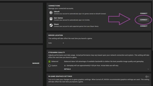 Connect Epic Games Account GeForce Now