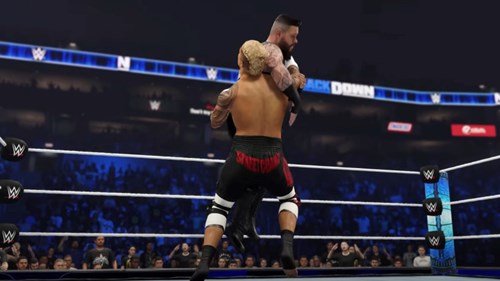 Wrestling in WWE 2K24.