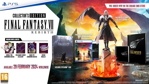 The FF7 Rebirth Collector's Edition and pre-order bonuses, including a Sephiroth statue