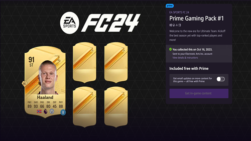 Amazon Prime Gaming pack in EA FC 24