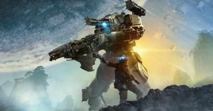 A pilot aims to fire alongside their Titan in Titanfall 2.