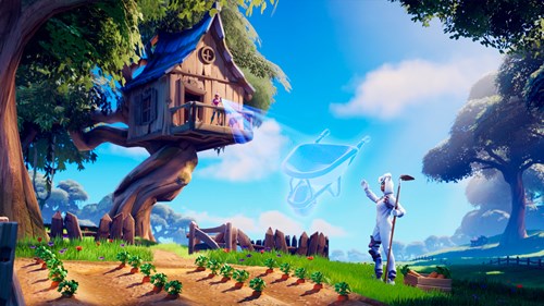 Players adding new content from a treehouse in Fortnite Creative mode.