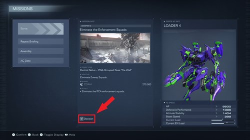 Image of a decision mission in Armored Core 6