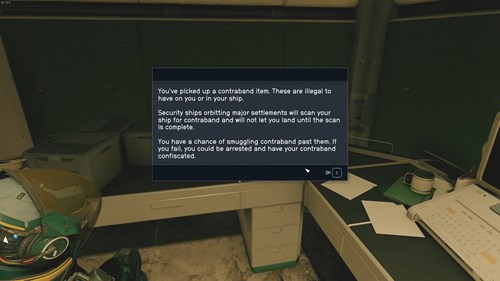 the warning you get when you first pick up contraband in Starfield