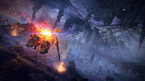 Armored Core 6 key art showing an AC flying