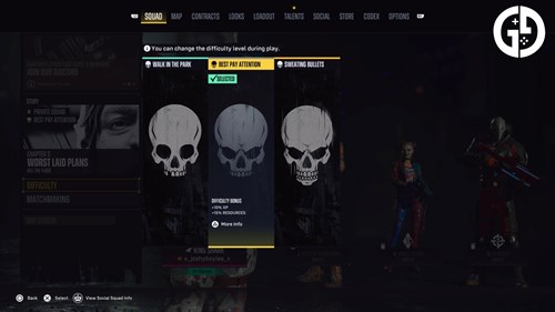 The difficulty settings in Suicide Squad: Kill the Justice League