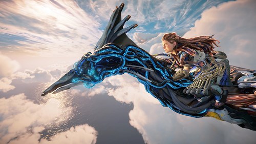 Aloy flying in Horizon Forbidden West: Burning Shores