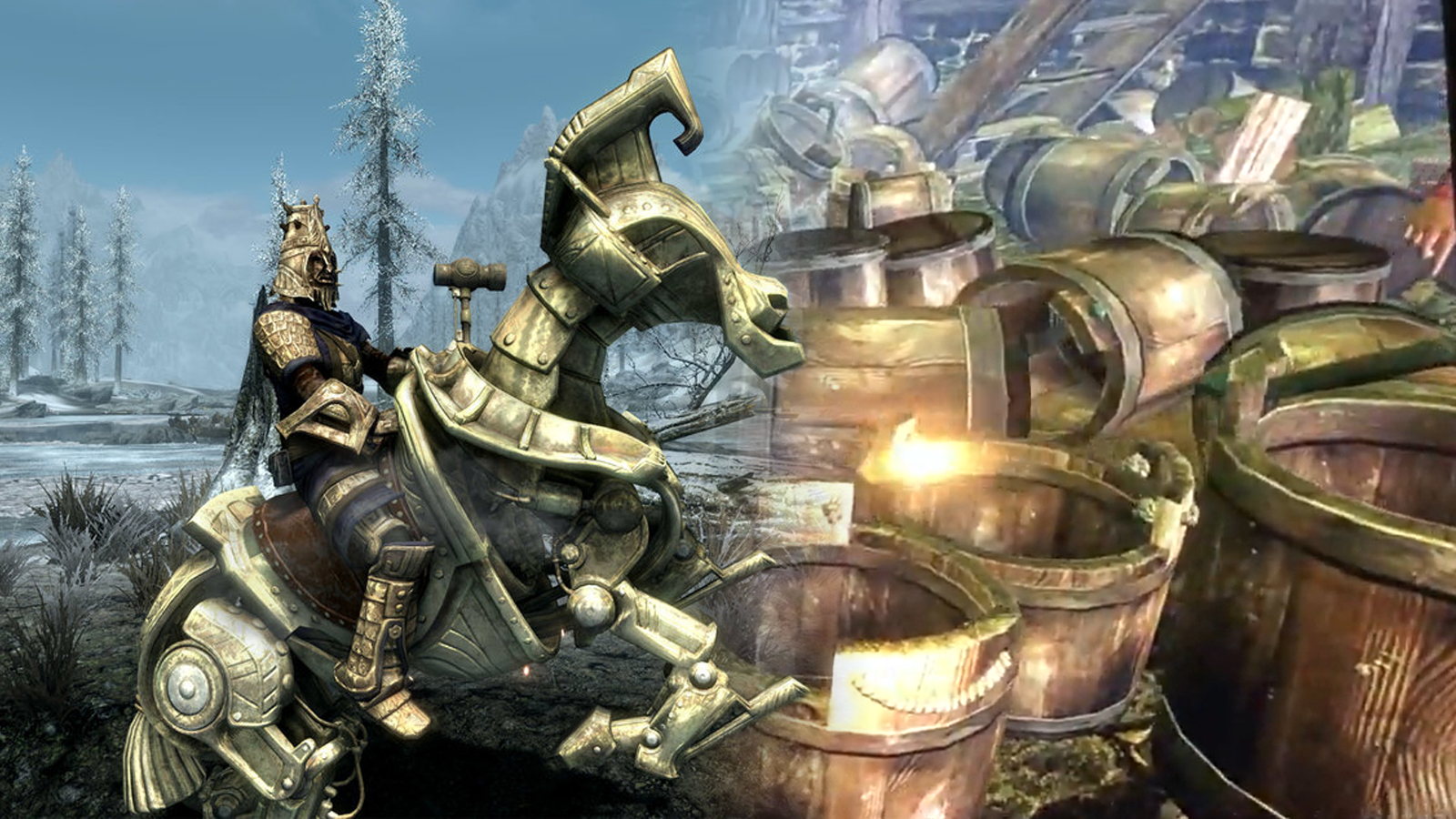 Skyrim Playerは、地下室にバケツの軍隊を埋めます
