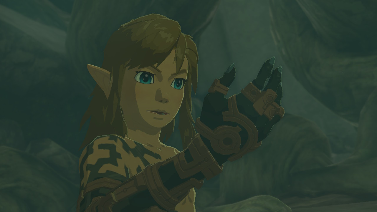 Link stares at his new arm in The Legend of Zelda: Tears of the Kingdom