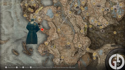 Map showing where to find Ansbach in Elden Ring Shadow of the Erdtree