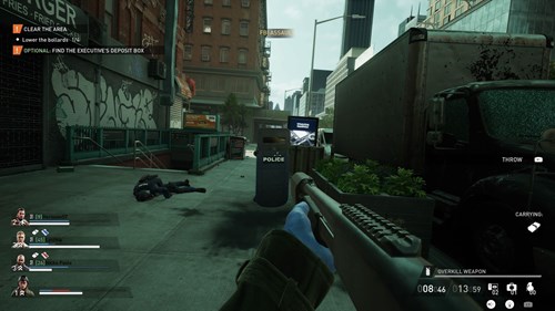 The player fighting a Shield enemy in PAYDAY 3