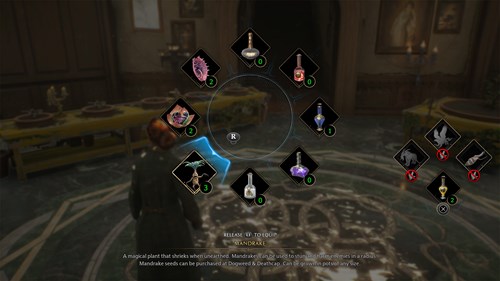 Hogwarts Legacy potions wheel: how to use Mandrakes in combat