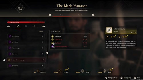 Image of the Gotterdammerung weapon stats in Final Fantasy 16