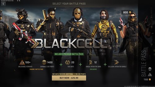 Screenshot of the MW2 BlackCell Battle Pass Bundle