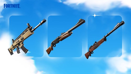 The Assault Rifle, Pump Shotgun and Hunting Rifle in Fortnite OG