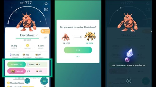 Using Sinnoh Stones in Pokemon GO to evolve Electabuzz into Electivire