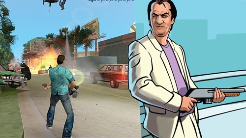 Tommy Vercetti shooting in GTA Vice City