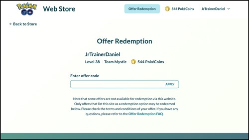 Redeeming a promo code in Pokemon GO