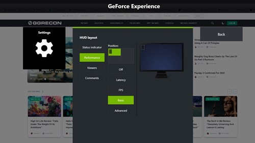 GeForce Experience FPS counter menu