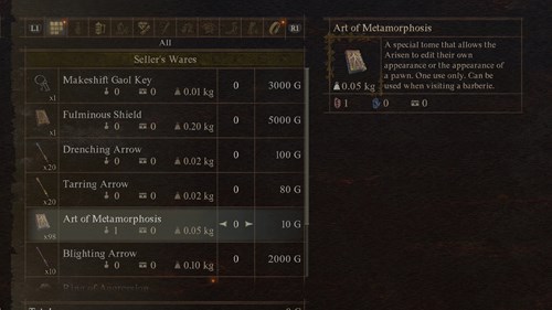 Buying the Art of Metamorphosis for 10 gold in DD2