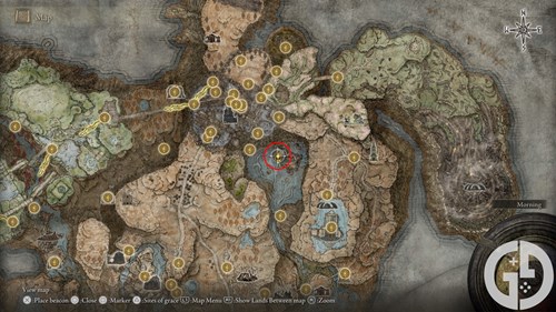 Map showing where to find the Bloodsucking Cracked Tear in Elden Ring Shadow of the Erdtree