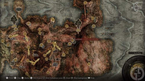 The location of Greyoll on the Elden Ring Map