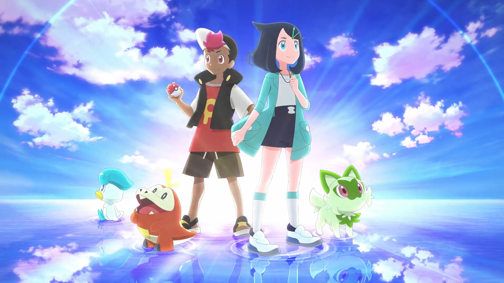 Image from the Pokemon Horizons trailer showing trainers and 'mon