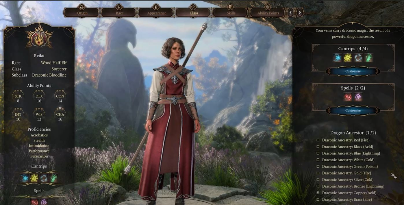 Screenshot of the Baldur's Gate 3 Sorcerer class