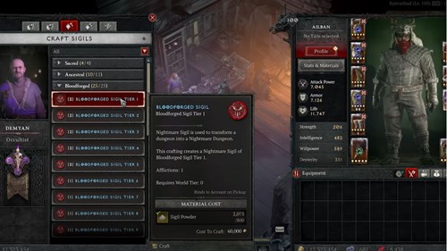 DIablo 4 Abattoir Of Zir Crafting Bloodforged Sigil