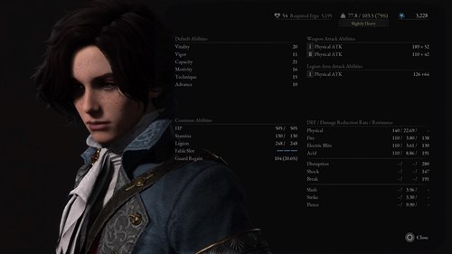 All of the listed stats in Lies of P depending on your Pinocchio build