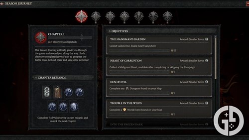 The Season Journey menu in Diablo 4