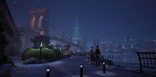 An art gallery beneath the Brooklyn Bridge in PAYDAY 3