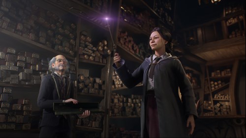 A student gets her wand in Hogwarts Legacy.