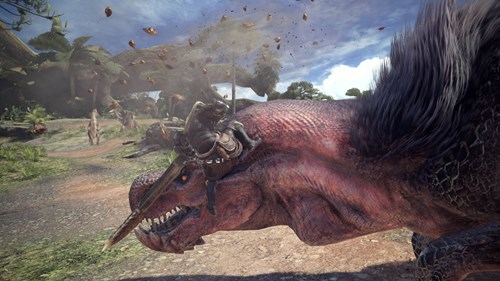 Mounting an Anjanath in Monster Hunter World