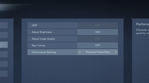 The console graphics settings in Armored Core 6