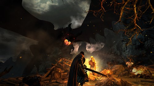 The Arisen facing off against a Dragon in Dark Arisen