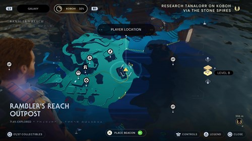 Map shot showing the Fingerlip Garpon location, one of the Jedi: Survivor fish locations