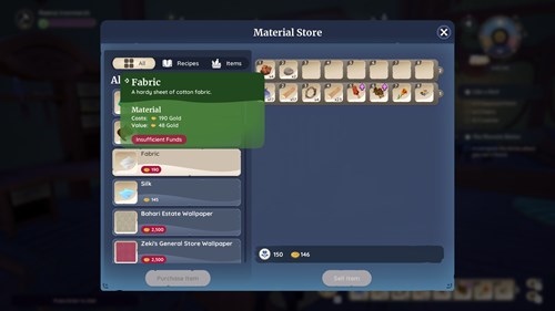 Screenshot showing where to get Fabric in Palia