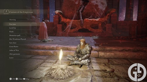 Image of resting at the Cocoon of the Empyrean Site of Grace in Elden Ring Shadow of the Erdtree