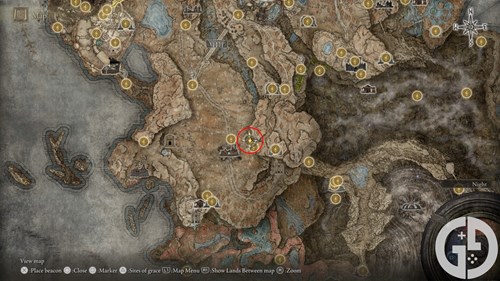 Map showing the Scorched Ruins Shadow Pot in Elden Ring Shadow of the Erdtree