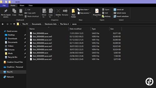 Image of a save folder for The Sims 4 on PC
