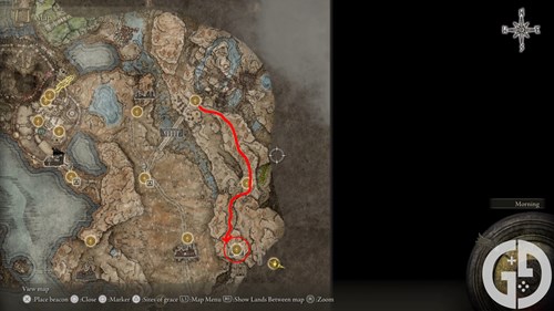 Map showing the route to Dragon's Pit in Elden Ring Shadow of the Erdtree