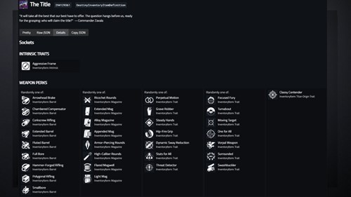 Destiny 2 The Title: Perk Table